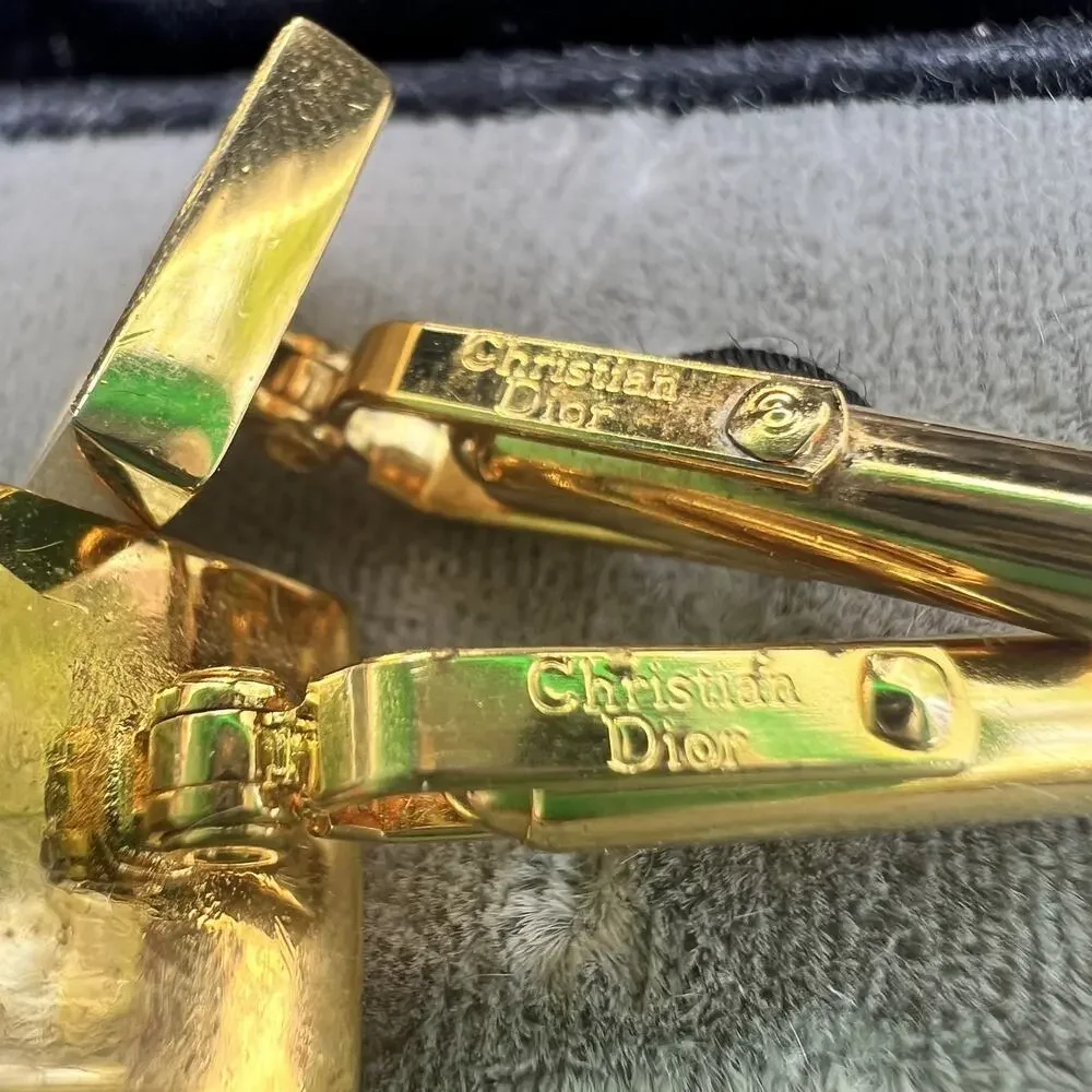 Vintage Christian Dior Gold Tone Cufflinks Signed Mismatched Pair With Box